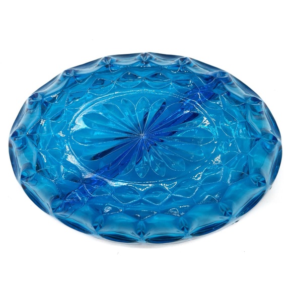 ANCHOR HOCKING FAIRFIELD LASER BLUE DIVIDED RELISH DISH MID CENTURY MCM OVAL - Picture 2 of 3